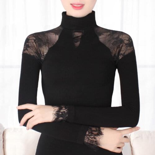 New Ladies knitted lace shirt collar thermal underwear T-shirt thread on wear small spring lace cuffs thermo undershirts women