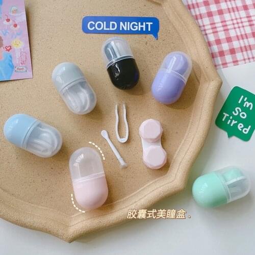 Hot Sale Capsule Shape Portable Lenses Box Multicolor +Transparent 2021 Mini Travel Contact Lens Case For Women Man Student