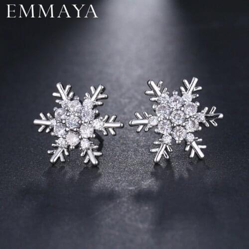 EMMAYA Top Quality Simple Fashion Snowflake Stud Earrings With Stone Small Silver Color Party Earing Jewelry For Women