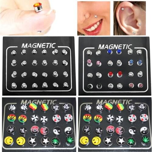 12pairs 3/4/5/6/8mm Rhinestone Crystal Magnet Magnetic Earrings Magic Unisex Fake Cheater Ear Plugs Nose Lip Ring