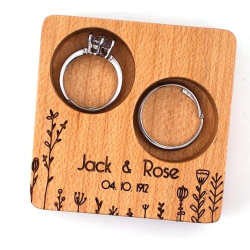 Walnut Wood Jewelry Box Engagement Wedding Ceremony Ring Storage Proposal Portable Ring Holder Rustic Wedding Ring Box trays