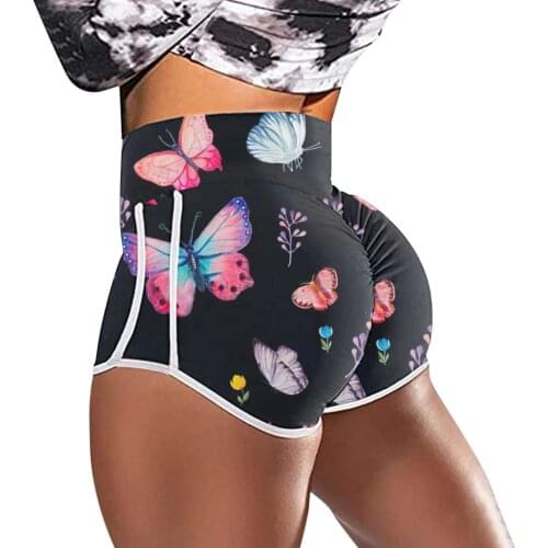 High Waist Yoga Sport Shorts Hip Push Up Women Printing Tummy Control Stretch Strethcy Leggings Yoga Short Pants Tights push-up