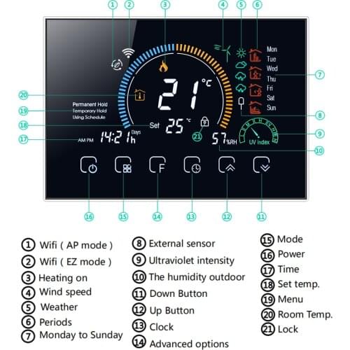 Thermostat Programmable Water/Gas Boiler Heating Thermostat Termostato Wall Hung Wifi Voice APP Control For Echo Google Home