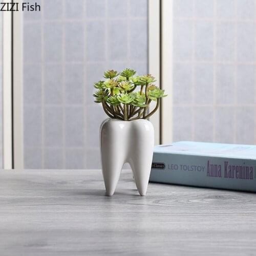 Creative White Ceramic Tooth Flower Pot Plant Potted Desktop Decoration Abstract Tooth Shaped Flower Pot Vase Home Decoration