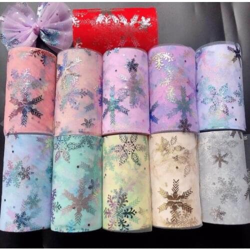 6cm*25Y/roll Rainbow Snowflake Tulle Roll Sequin Dot Crystal Organza Sheer Fabric DIY Craft Gift Tutu Skirt Wedding Decoration