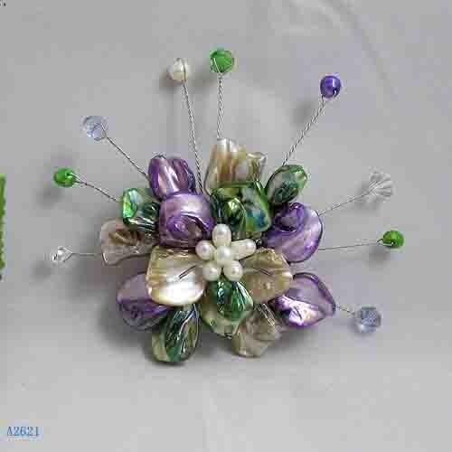 Unique Pearls jewellery Store,Handmade Shell Flower Brooches ,Multicolor Real Shell White Freshwater Pearls Crystal Beads Mixes