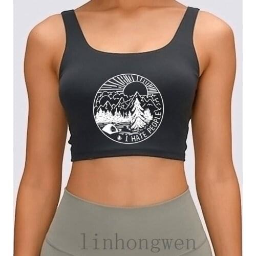 I Hate People Camp Women Tank Top Loose Print Novelty Homme Summer Style Basic Euro Size Over Size S-XL Crop Top