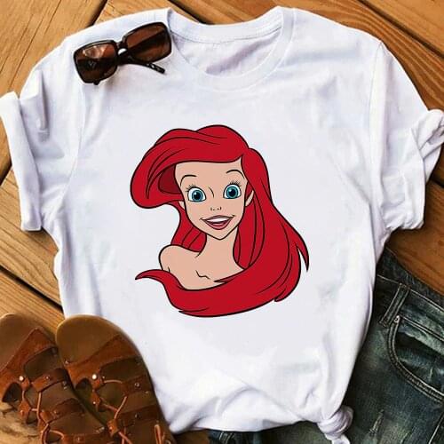 Disney Princess Ariel Comic T Shirt Women Funny Caricature T-shirt The Little Mermaid Graphic Tshirt Plus Size Unisex