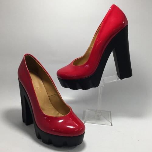 Women Red Petent Platform Shoes Fashion Stylish Ultra High Heel Slip-On Office Shoes Sexy Party Pumps Round Toe Black Shoes