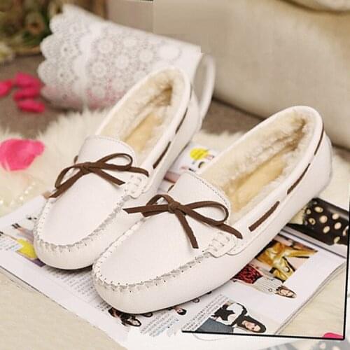 Tilocow Womens Winter Loafers For Women Plus velvet Genuine Leather Flat Shoes Woman Office&Career Shallow Footwear Handmade