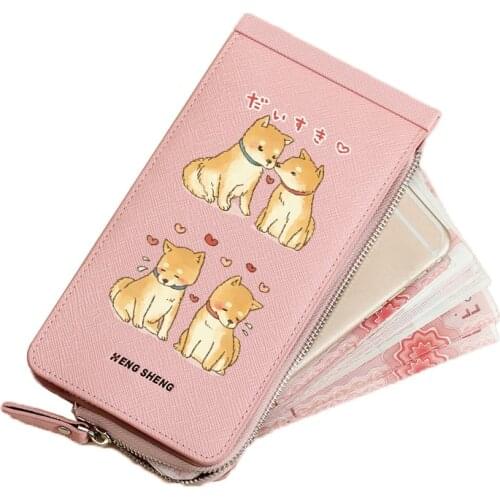 Womens Shiba Inu Love Printing Wallet Cute Dog PU Leather Wallets for Ladies Coin Purse Multi Card Holders Clutch Bags