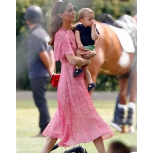 Princesss New 2021 Summer Short Sleeve Waist Art French Print Women Sweet Silk Dress