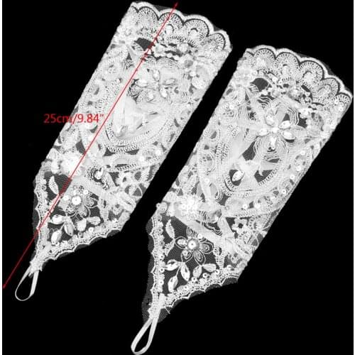 Lady Bride Wedding Dress Lace Hollow Out Bridal Gloves Bead Fingerless Glove Hot