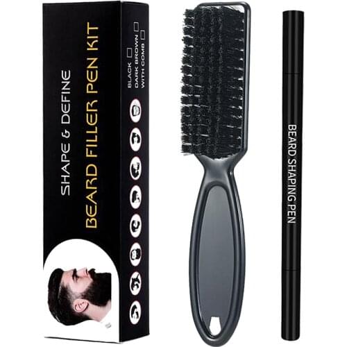 2 in 1 Sweatproof Beard Filler Pen Sharpen & Define Patchy Beards Black New