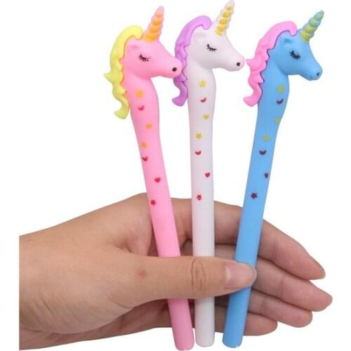 30 pcs Spot kawaii Unicorn Pen 0.5 mm Ltest Student Black Ink Plastic Pen exam Pen Gift Larning Stationery School Supplies