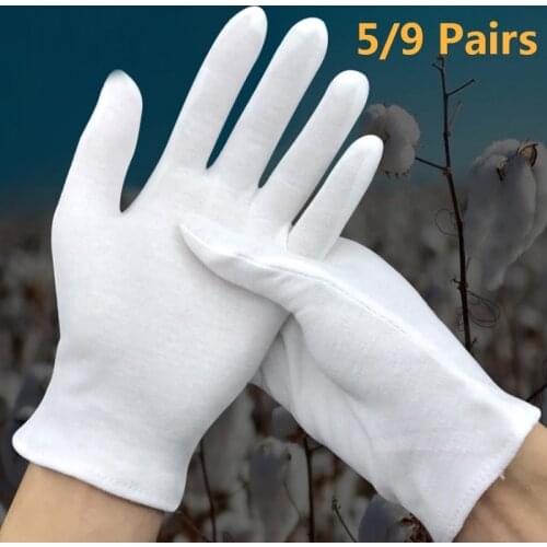 5/9 Pairs White Cotton Work Gloves Wholesale High Quality Cotton Stretchable White Gloves For Men Women Household Cleaning Tools