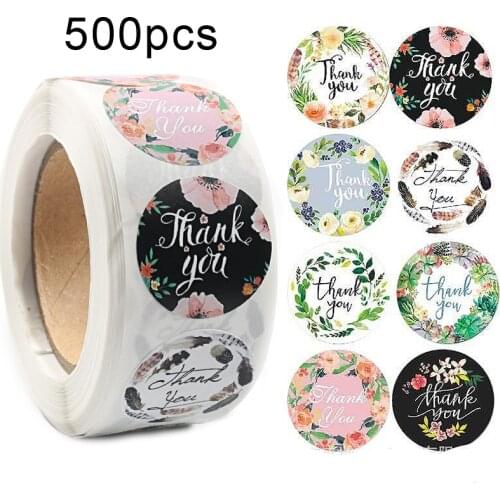 500pcs/roll Circle Thank You Stickers Seal Labels Flower Food Sticker Handmade Stationery for supporting my small business
