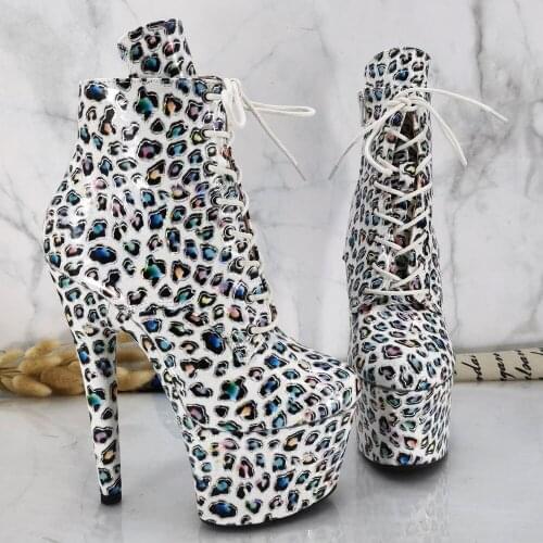 Leecabe Shinny Leopard Upper Platform 17CM/7inches Pole dancing High Heel platform Pole Dance Boots