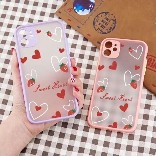 Cute Pink Strawberry Love Heart Phone Case For iPhone 12 Pro Max 11 X XS XR 6 7 8 Plus SE20 Pattern Hard Matte Cover Clear Coque