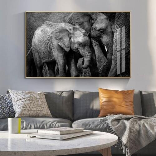 Black and White Africa Elephants Wild Animals Art Canvas Painting Posters and Prints Cuadros Wall Art Pictures For Living Room