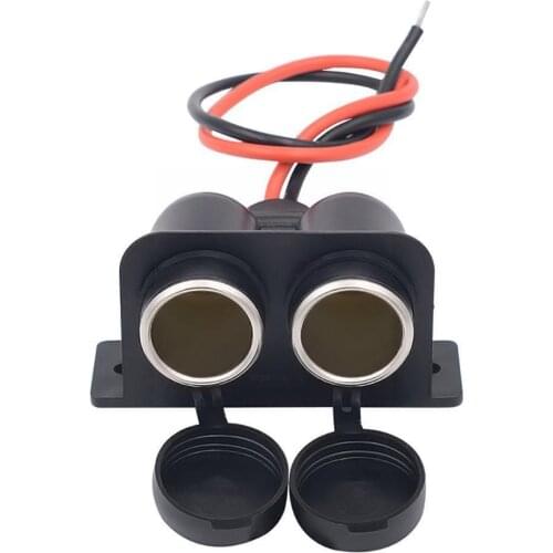 Black 2 way Female Car Motorcycle Cigarette Lighter Adapter Plug Double Waterproof Connector Cover Socket 12V Dual Splitter B7V4