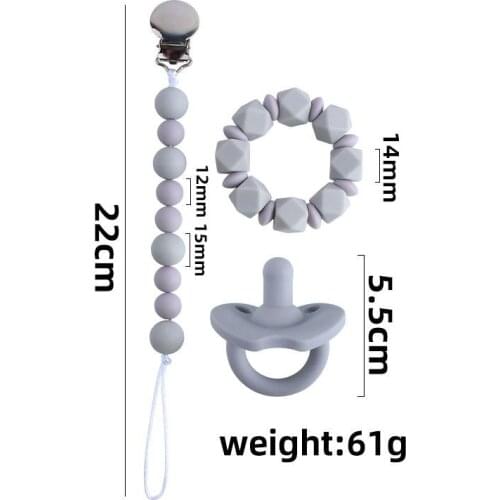 Baby Pacifier Clip + Silicone Pacifier Teether + Silicone Beads Bracelet 3Pcs/Set Toddlers Product Infants Nipple