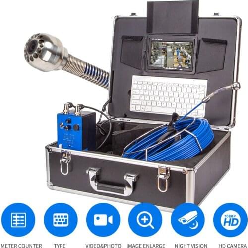 25mm Drain Inspection Camera Kit 7 inch Monitor 20m Cable Pipe Inspection Water Leak CCTV System With Keyboard Typing DVR