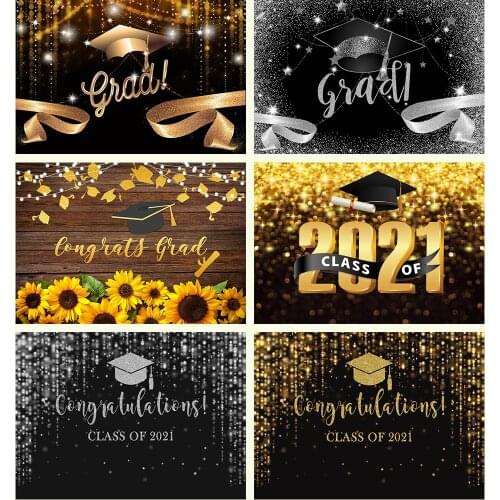 Graduation Ceremony Background 2021 Graduate Celebration Party Banner Decoration Backdrop Gold Sliver Font Adult Photo Studio