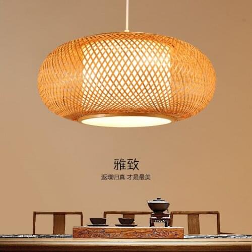 Chinese Hand Knitted Bamboo Rattan Pendant Lights Asian Japanese Style Rustic Tatami Led Hanging Lamp Indoor Luminaria Lighting