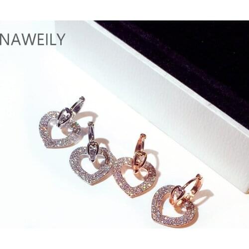 Beautiful Heart Shaped Earrings Trendy Women Jewelry Rhinestone Dangle Drop Earring Female Gold Silver Color