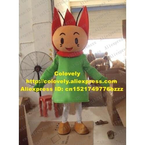 Fancy Red Green Tulip Mascot Costume Mascotte Water Lily Lotus Flower With Happy Face Long Green Dress Adult No.2736 Free Ship
