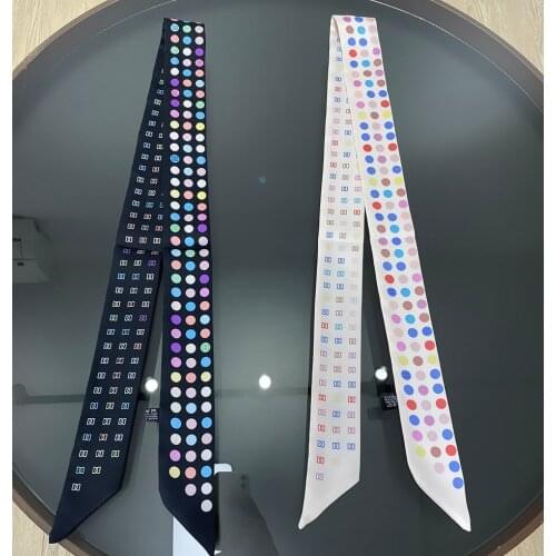 Luna&Dolphin Niche Skinny Scarf 100x6cm French Style Color Dot Print White Black Tied Hair Streamers High-End Sense Headbands