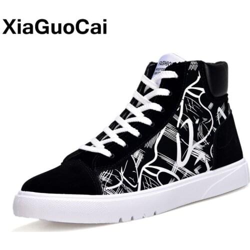 Men Shoes Casual Ankle Boots Spring Autumn Fashion Graffiti High Top Men Canvas Footwear Breathable Male Flats New Arrival 2021
