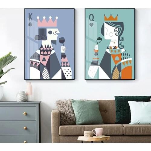 Game Art Poker King Queen Poster Couple Love Cheers Canvas Painting Prints Abstract Wall Art Decoration For Bedroom Chess Room