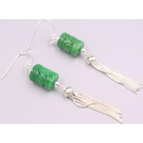 Real Silver 925 Earrings Drop For Women Female Girl Gold Korean Earrings Green Jadeite National Style Earrimgs Hook Best Gift
