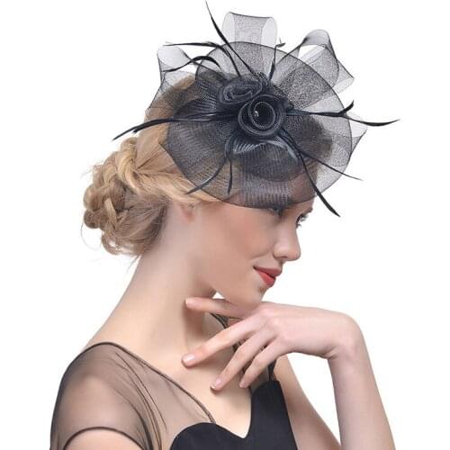 2018 New Fashion Women Hat Bridal Feather Hair Flower Wedding Accessories Feather Hats White Red Black Birdcag Haute Couture