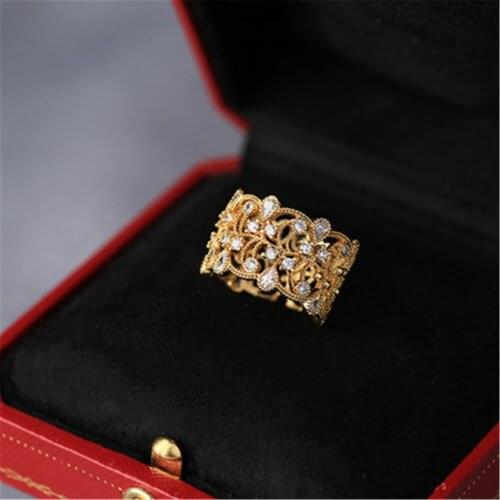 New hot selling pure copper inlaid zircon ring lady elegant lace ring girls versatile accessories