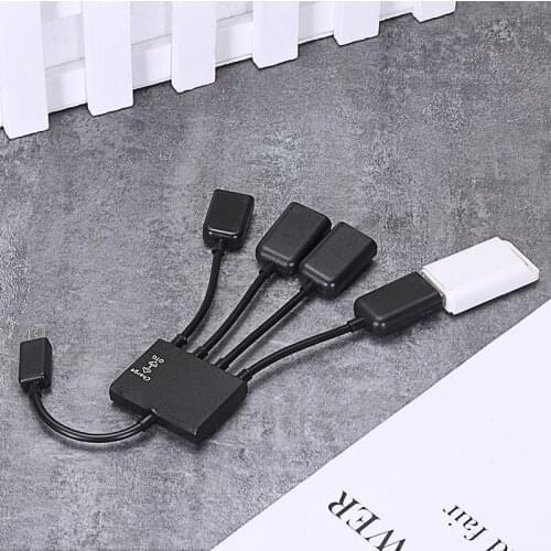 Portable 4-Ports Micro USB Host OTG Hub Power Adapter Cable USB Charging Cables 20cm for Android Smart Phone Tablet PC
