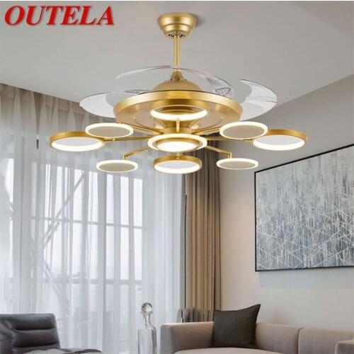 OUTELA Ceiling Fan Lights Lamps Remote Control Without Blade Modern Gold LED For Home Dining Room Restaurant