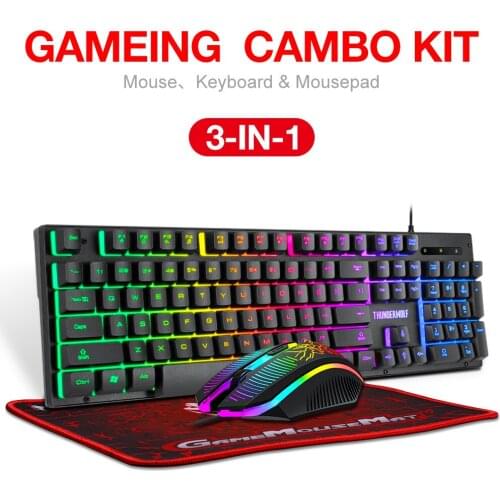 T31 Wired Keyboard Mouse and Mouse Pad 3 Piece Set Gaming Lighted Keyboard Mouse Set Is Suitable for Desktop Laptop Computers