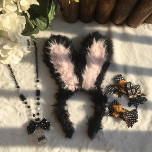 Rabbit furry rabbit ears Lolita hand-made kc original Japanese cute white autumn and winter headband