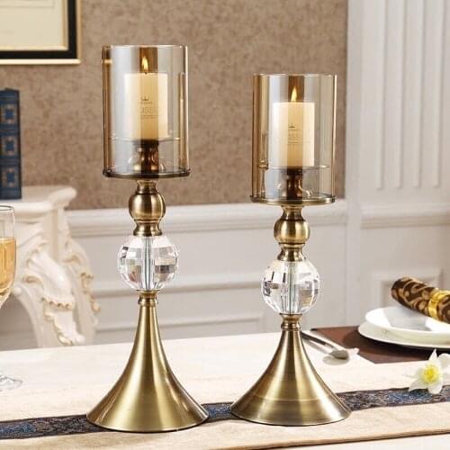 Candle Holder Luxury Chinese Glass Metal Candlestick Candle Stand Wedding Centerpieces Home Decoration Accessories 50XX059
