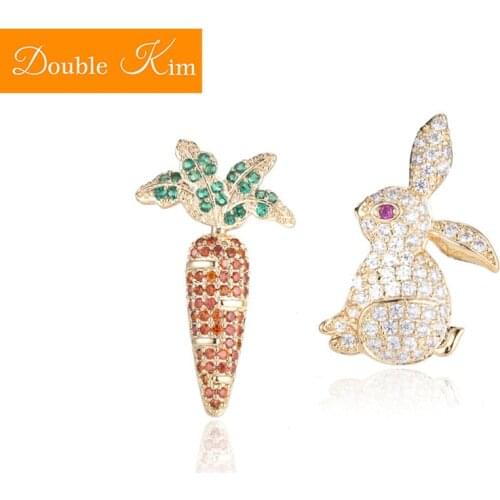 Carrot Rabbits Asymmetric Stud Earrings Copper Alloy Material Earrings Inlaid Color Zircon Fashion Trendy Women Jewelry Gift