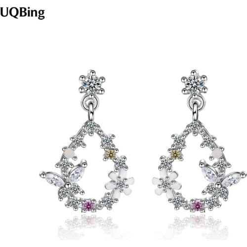 925 Sterling Silver Crystal Flower Wedding Women Stud Earrings Gift For Best Friend Girls