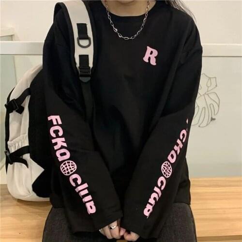 Spring Autumn Style Womens Sweater Solid Color Patchwork Letter O-Neck Long Sleeve Loose Sweatshirts AA4137