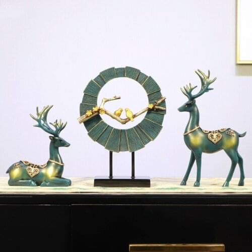 [HHT] New Chinese Style Light Luxury Lucky Couple Elk Ornaments Wine Cabinet Home Decorations Wedding Gifts Resin Crafts Deers