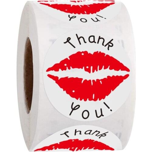 Unique Red Lips Thank You Sticker Roll 1inch/500pcs for Cookie Candy Baking Gift Sealing Stickers Cute DIY Car Personality Label