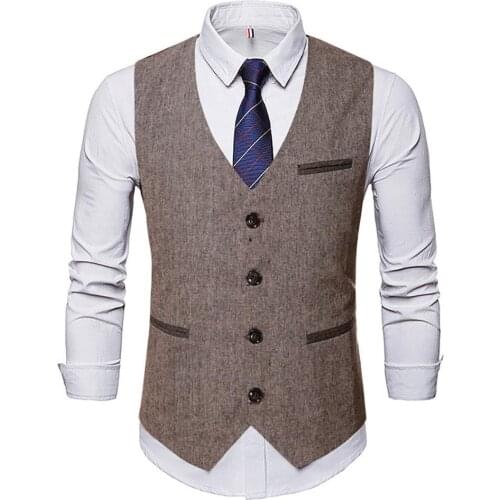 Vintage Men Buttons Suit Vest Slim Business Wedding Groomsmen Cotton Waistcoat
