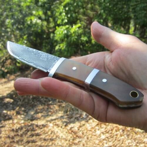 High hardness Handmade Damascus steel Hunting Knife Camping Survival Knife ox horn handle Fixed Blade Tactical Knife