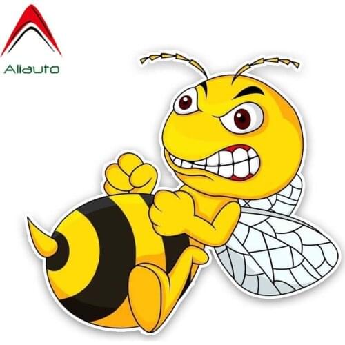 Aliauto Funny Car Sticker An Angry Bee Cartoon Decal Accessories PVC for Skoda Octavia Renault Duster Harman Kardon,14cm*13cm